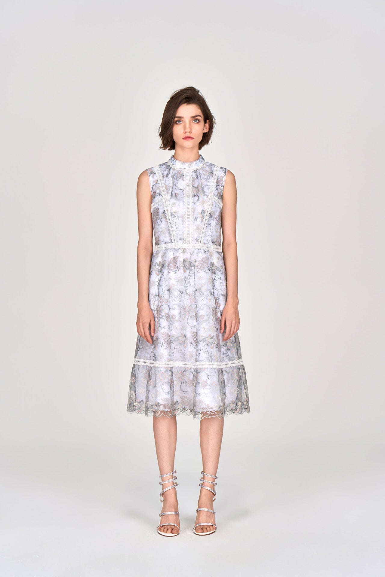 Grey Lace Sleeveless Midi Dress
