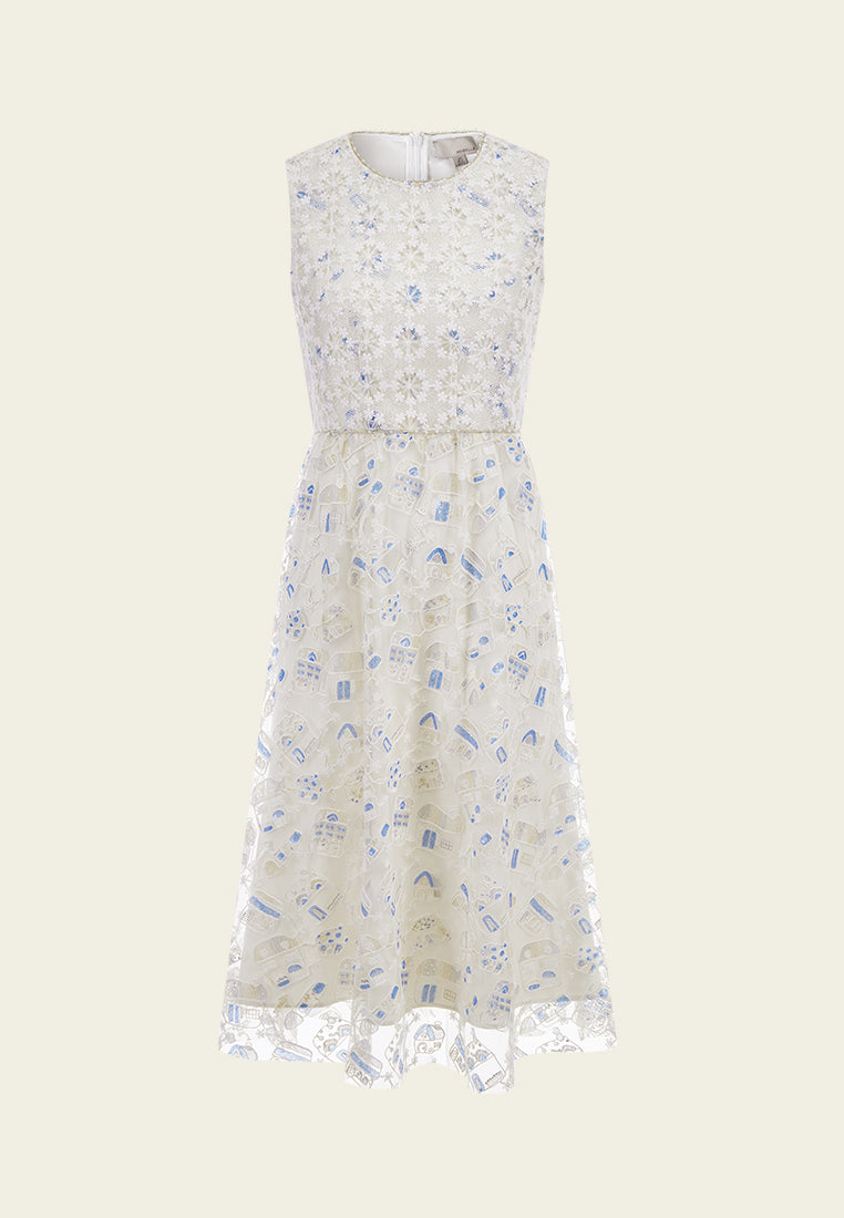 Beige Dreamy Embroiderd Sleeveless Dress