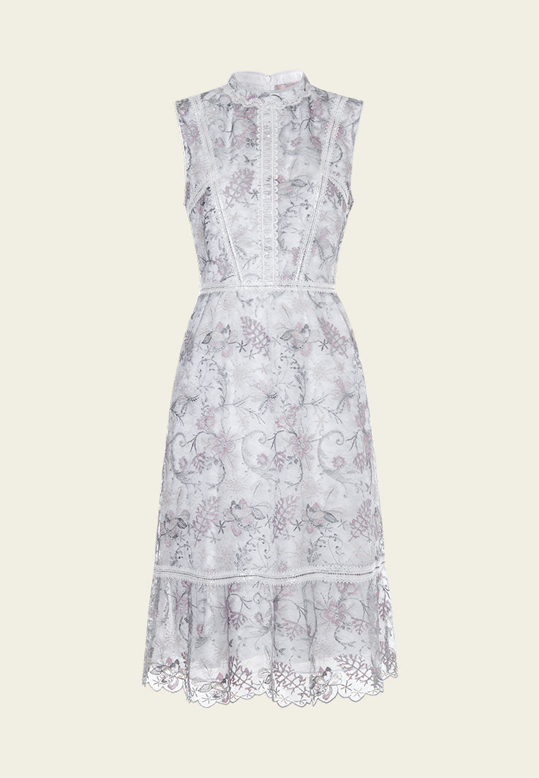Grey Lace Sleeveless Midi Dress