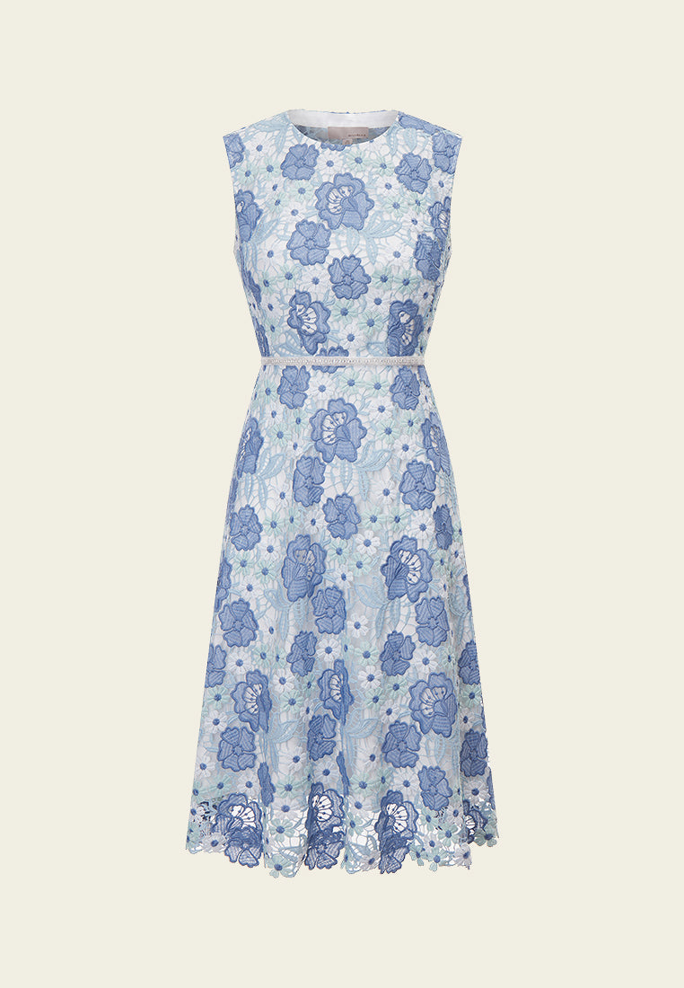 Summer Blue Lace Sleeveless Dress