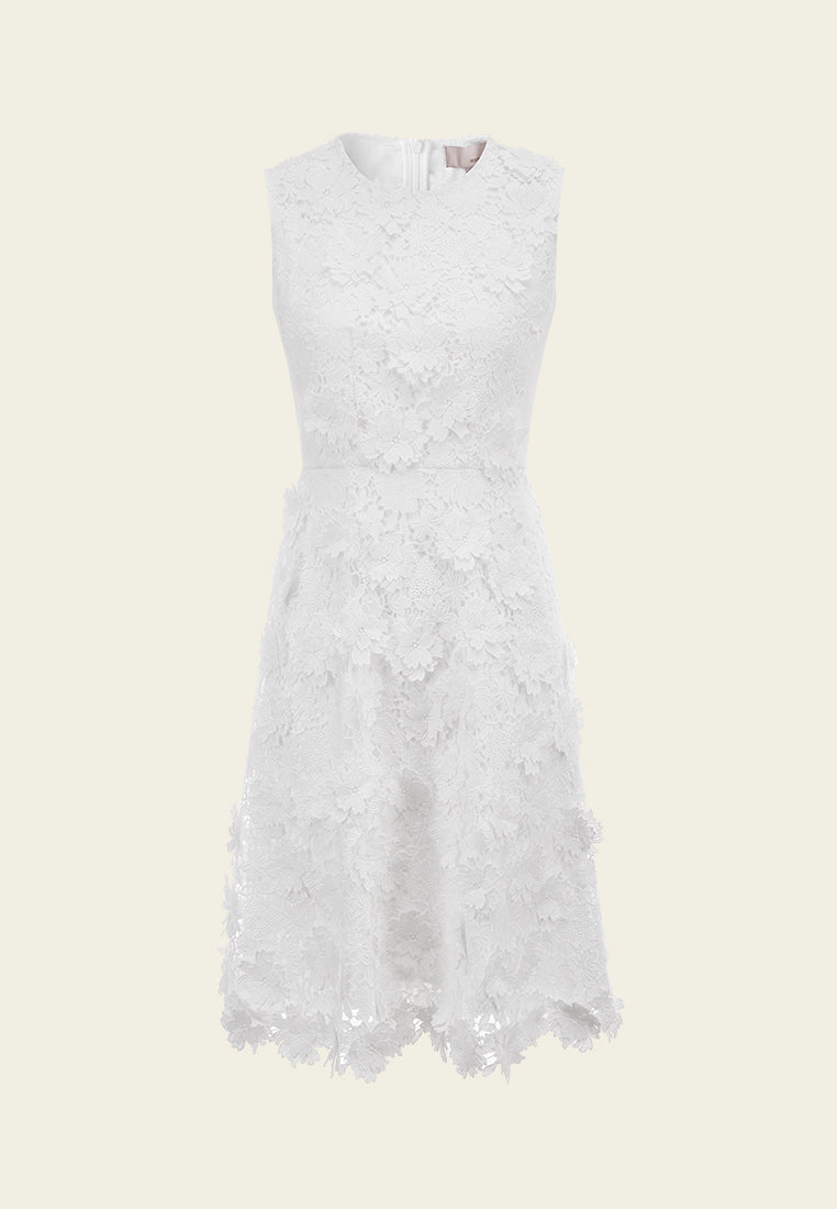 White Lace Sleeveless Midi Dress