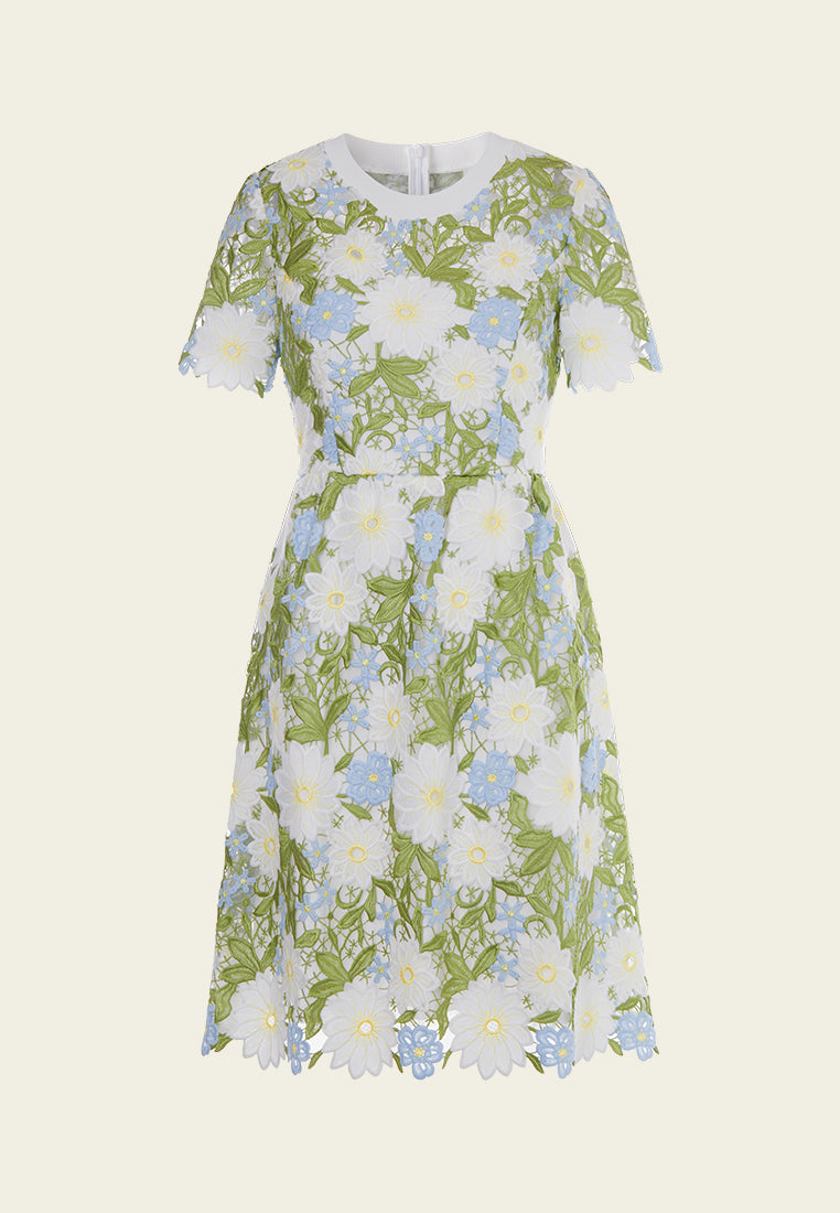 Green Floral Lace Midi Dress