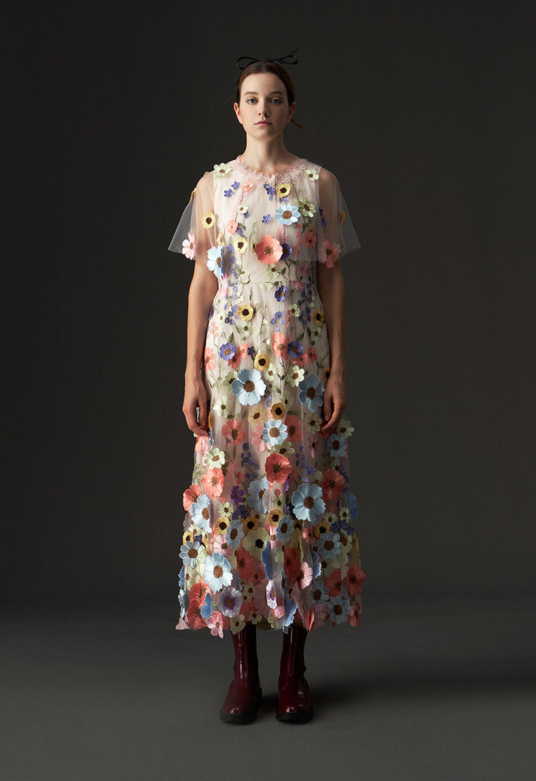 Flower-Embroidered Light Pink Gown