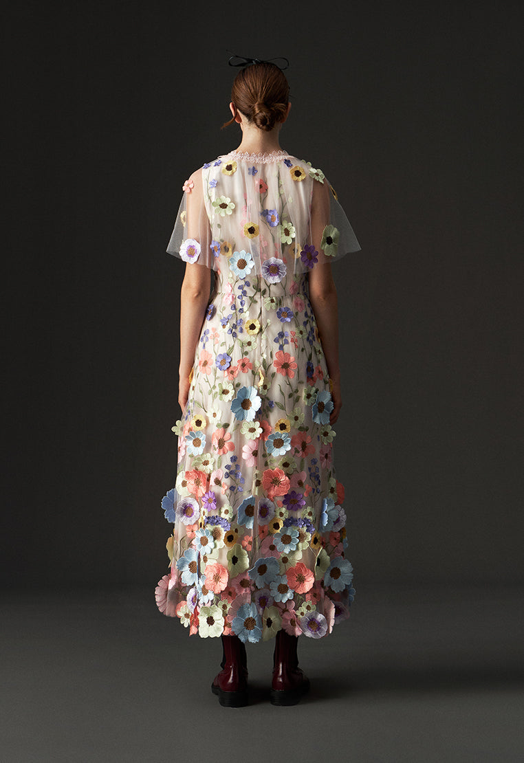 Flower-Embroidered Light Pink Gown