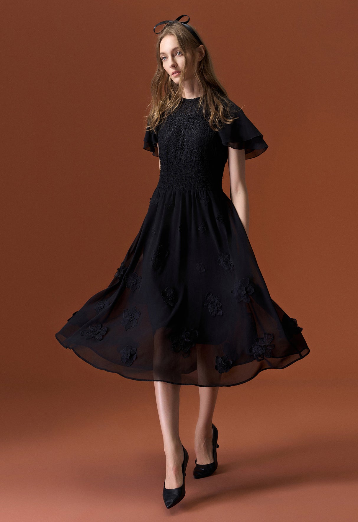 Jacquard Lace and Chiffon Patchwork Cocktail Dress