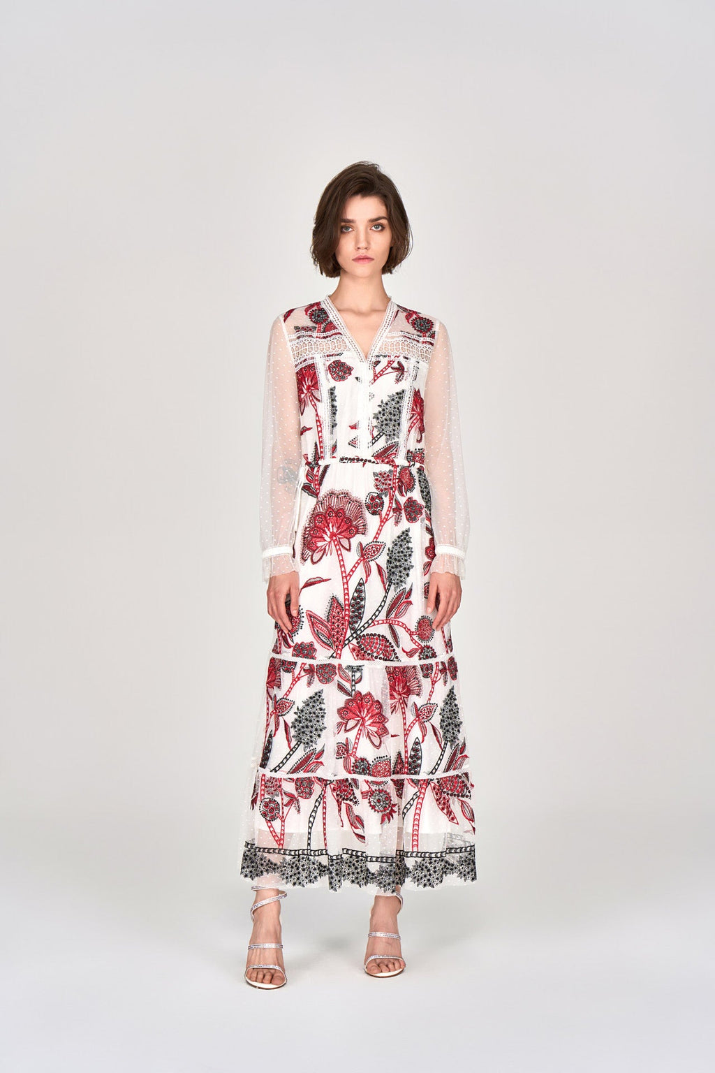 White Embroidered Tie-waist Maxi Dress