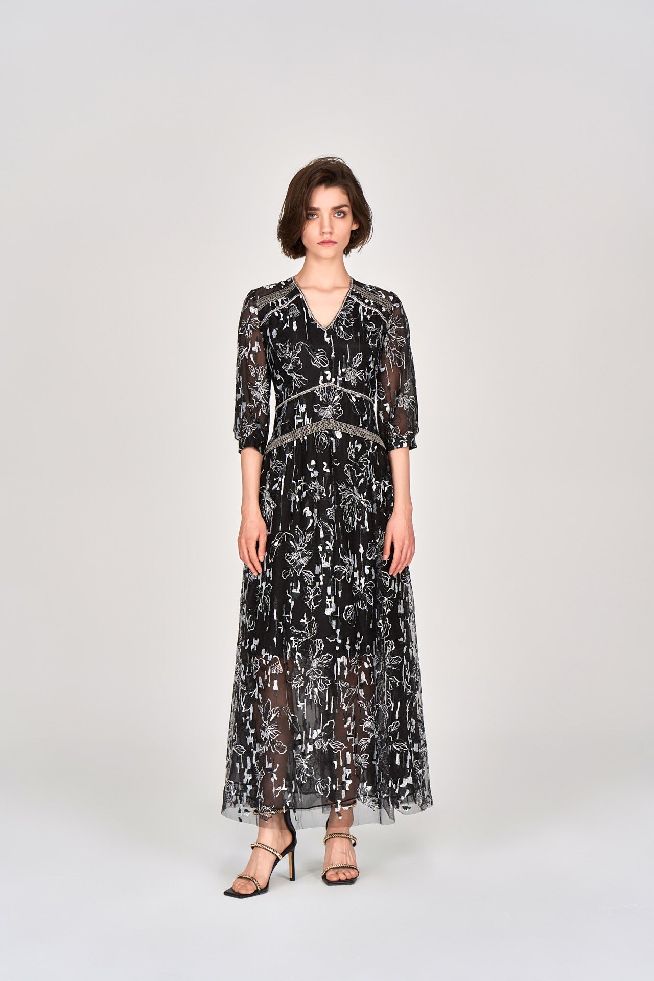 Black Sheer Floral Embroidery Dress