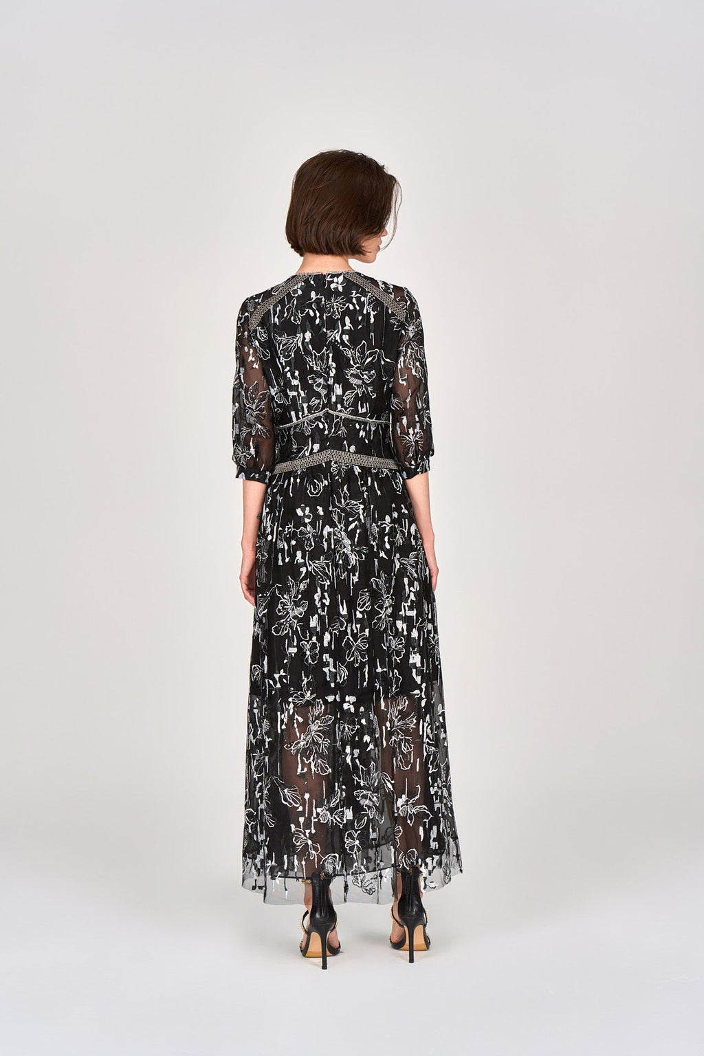 Black Sheer Floral Embroidery Dress