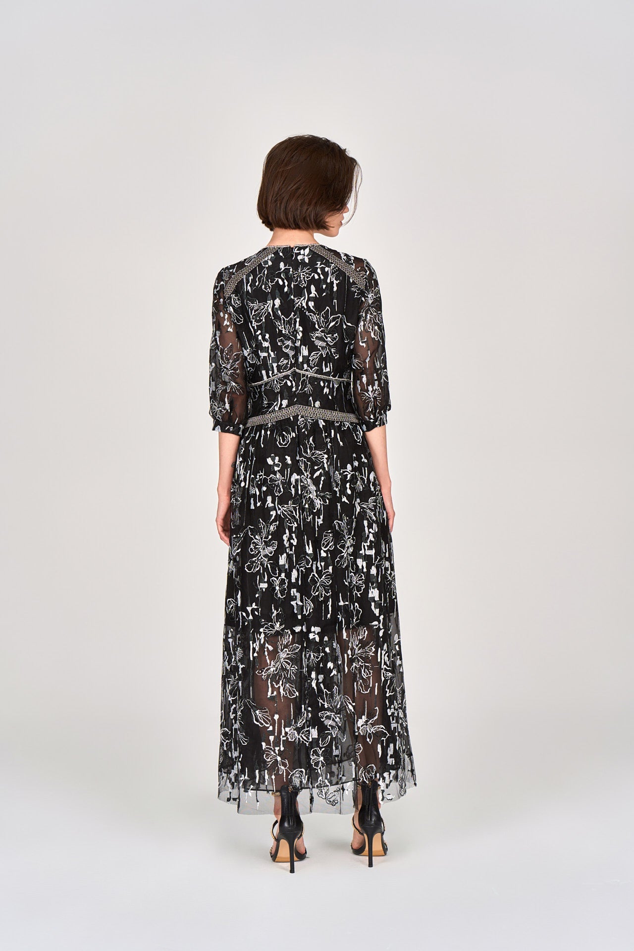 Black Sheer Floral Embroidery Dress