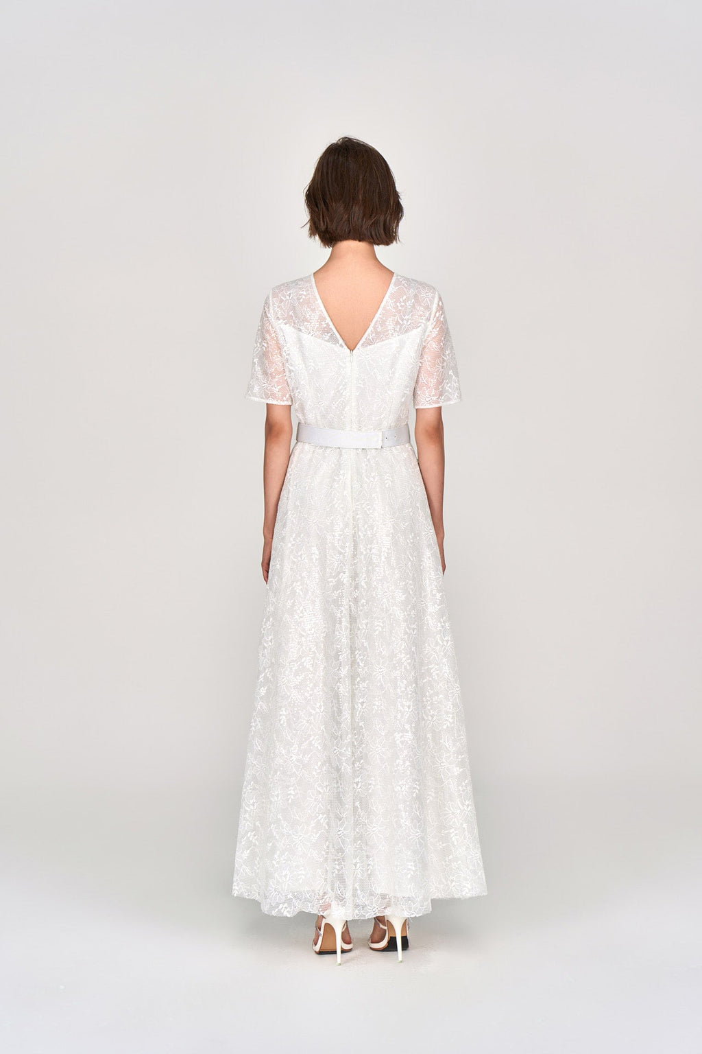 White Embellished Lace Maxi Dress