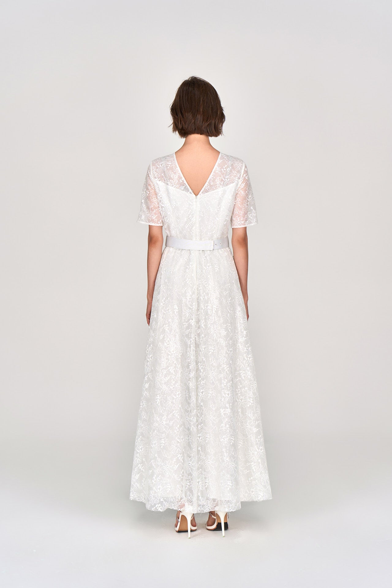 White Embellished Lace Maxi Dress