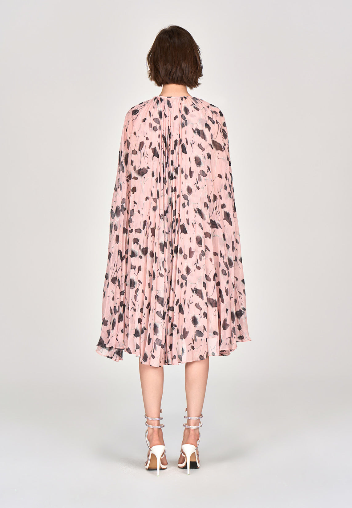 Pink Printed Chiffon Cape Dress