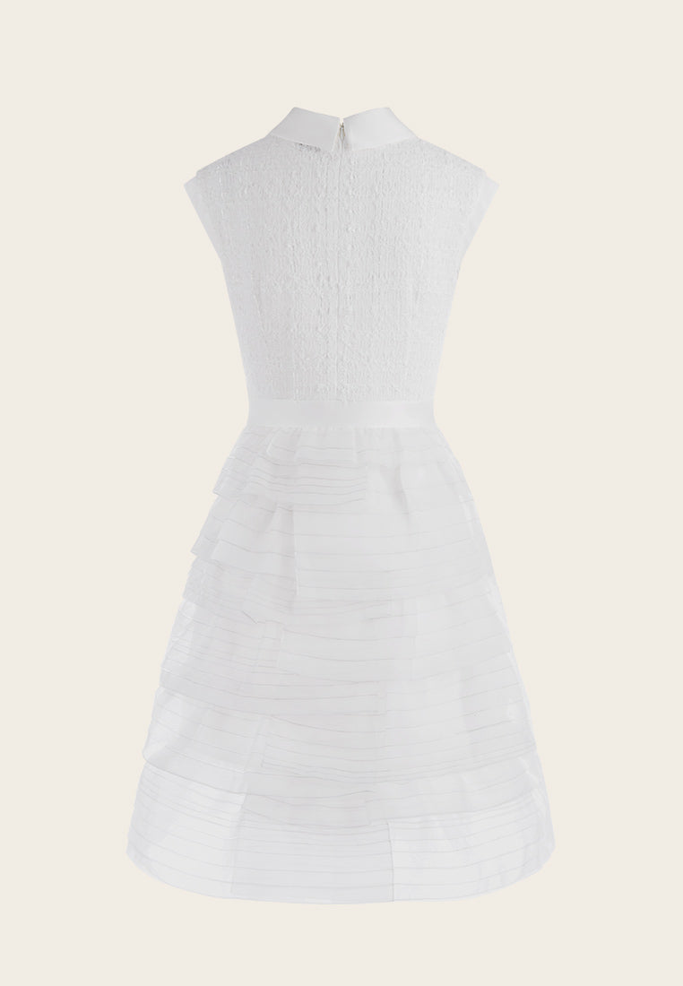 Rhinestone Embellished Tweed Organza-detailing Cocktail Dress