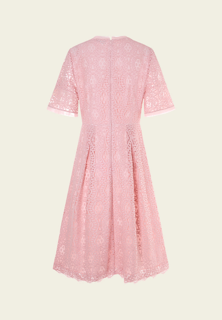 Pop-up Effect Crystal-embellished Hollow-carved Lace Dress