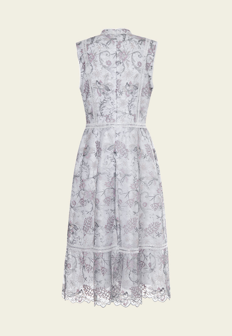 Grey Lace Sleeveless Midi Dress