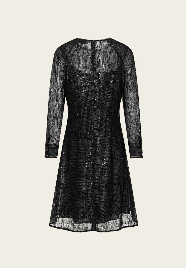 Black Sequin Mesh Cocktail Dress