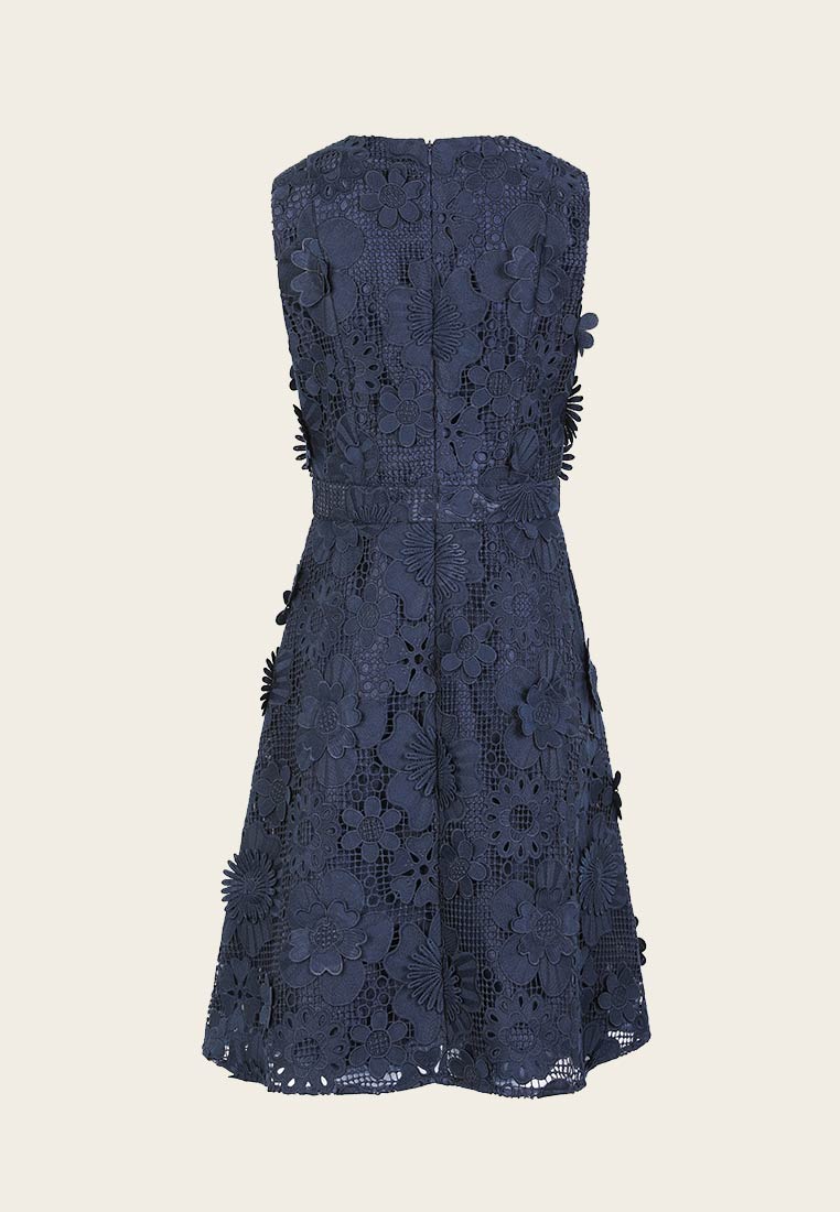 Dark Blue Floral Lace Cocktail Dress