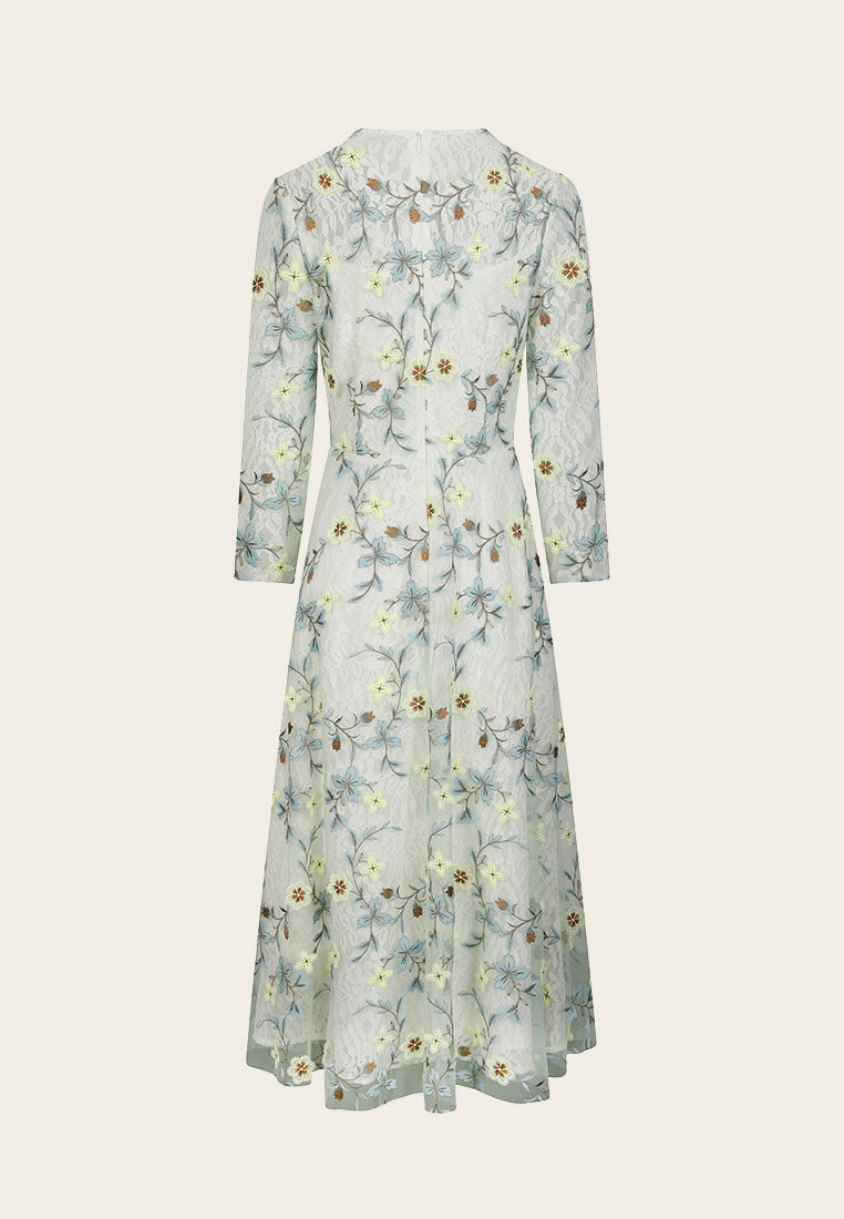 Floral Embroidered Long Sleeve Evening Dress