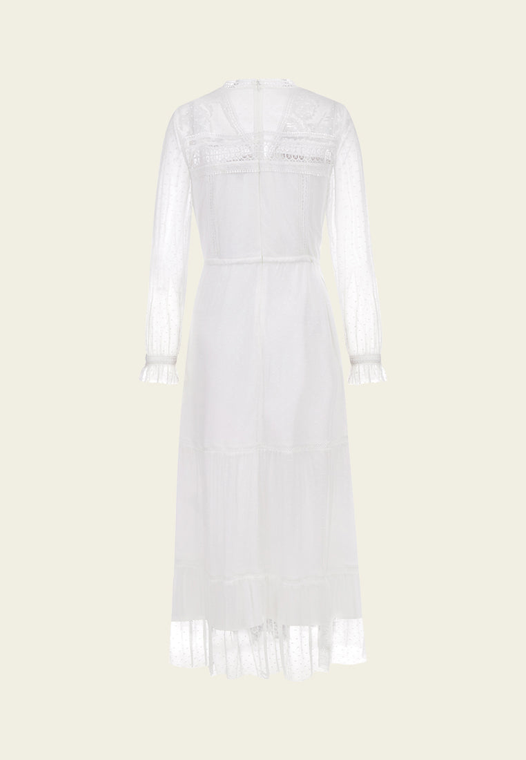 White Embroidered Tie-waist Maxi Dress