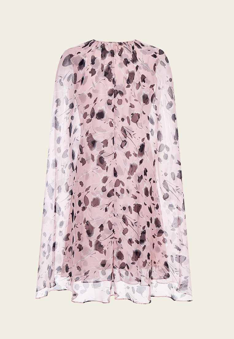 Pink Printed Chiffon Cape Dress