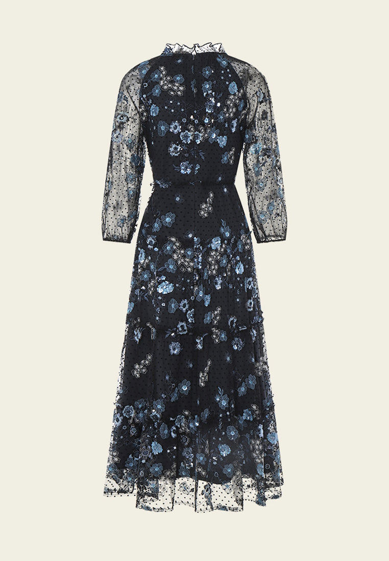 Floral Sequins and Embroidery Mesh Dress