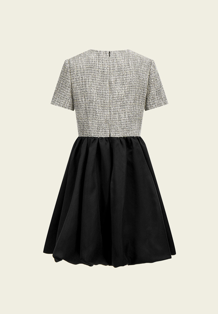 Silver And Black Bubble-hem Tweed Dress