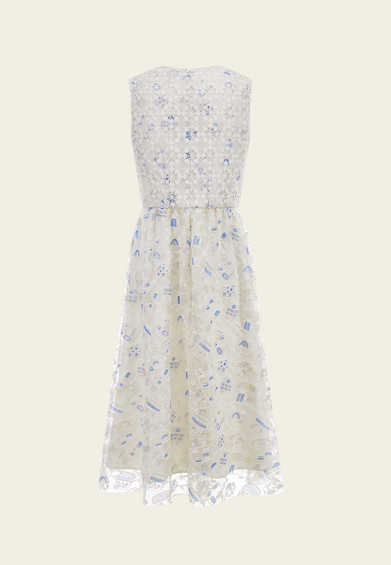 Beige Dreamy Embroiderd Sleeveless Dress