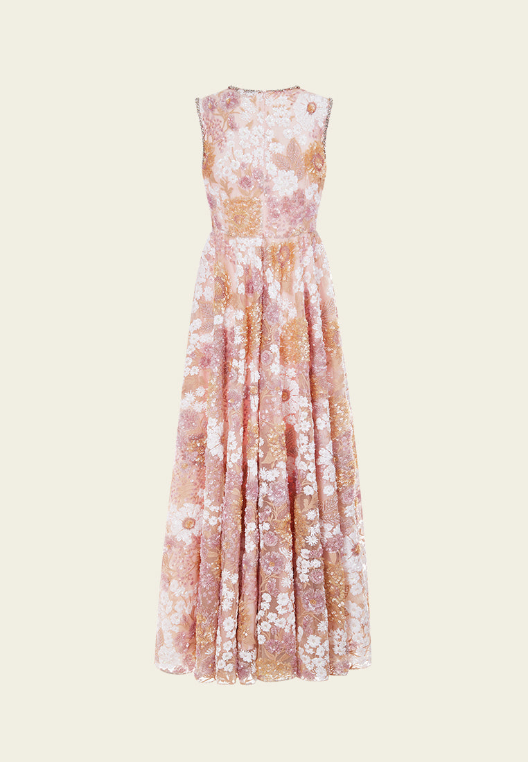 Sequin-detail Crystal-detail Embroidered Mesh Dress