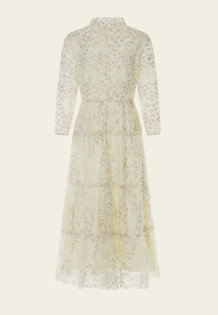 Beige Embroidered Lacy Maxi Dress