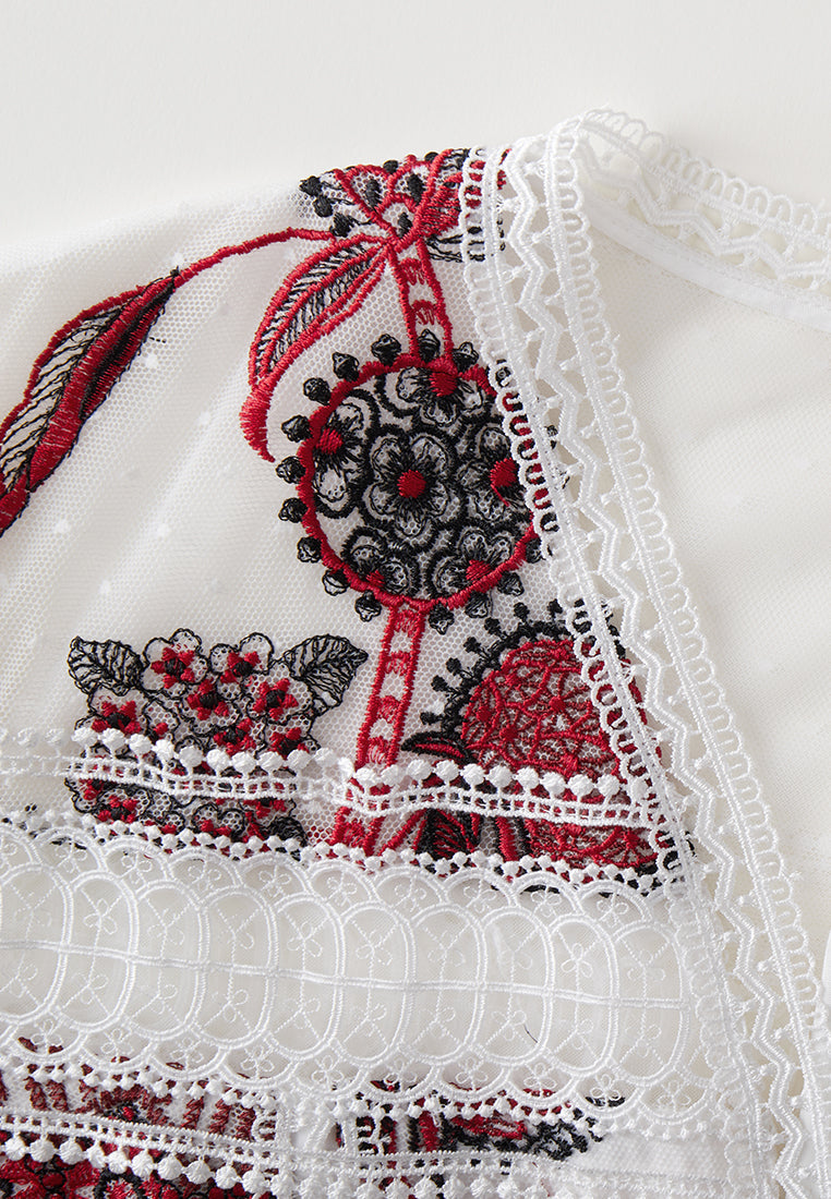 White Embroidered Tie-waist Maxi Dress
