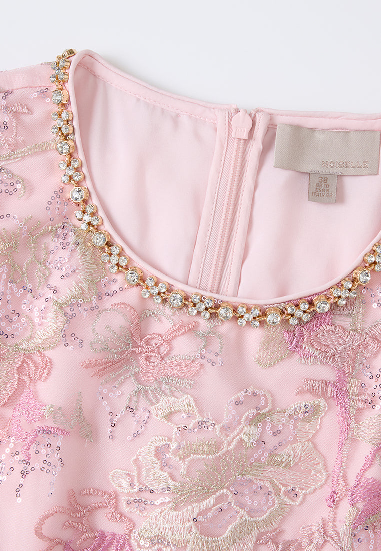 Floral-embroidery Embellished Maxi Mesh Dress