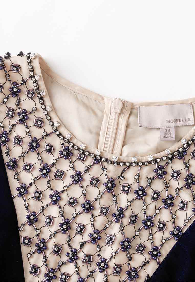 Crystal and Bead Embellished Sleeveless Velvet Dress