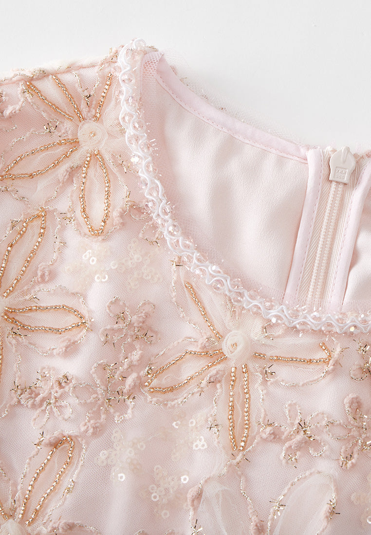 Floral-embroidery Embellished Detail Mesh Dress