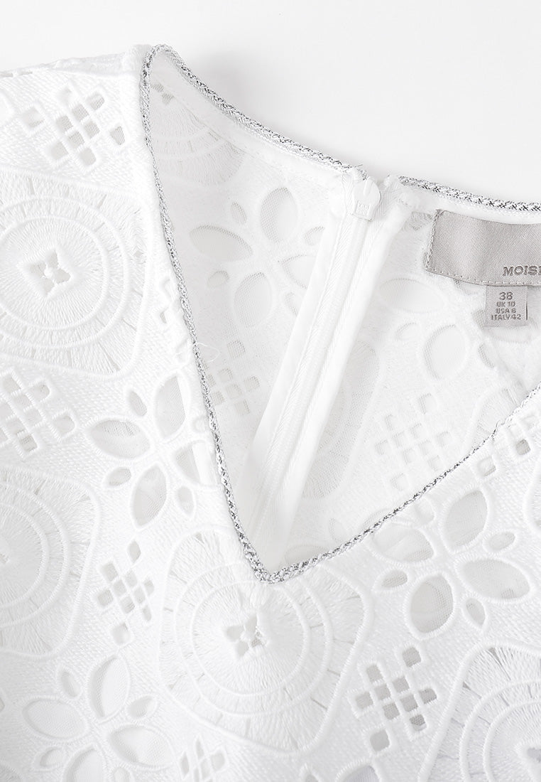 Puff Sleeves White Lace Dress