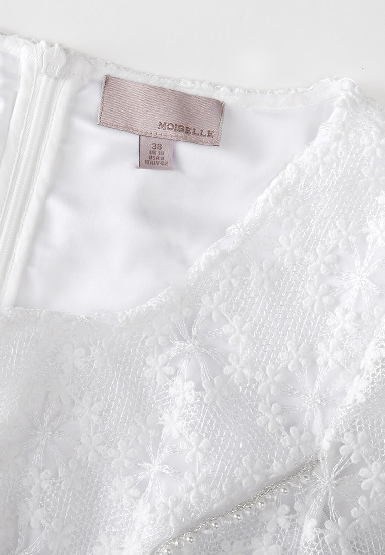 White Square Neck Lace Dress