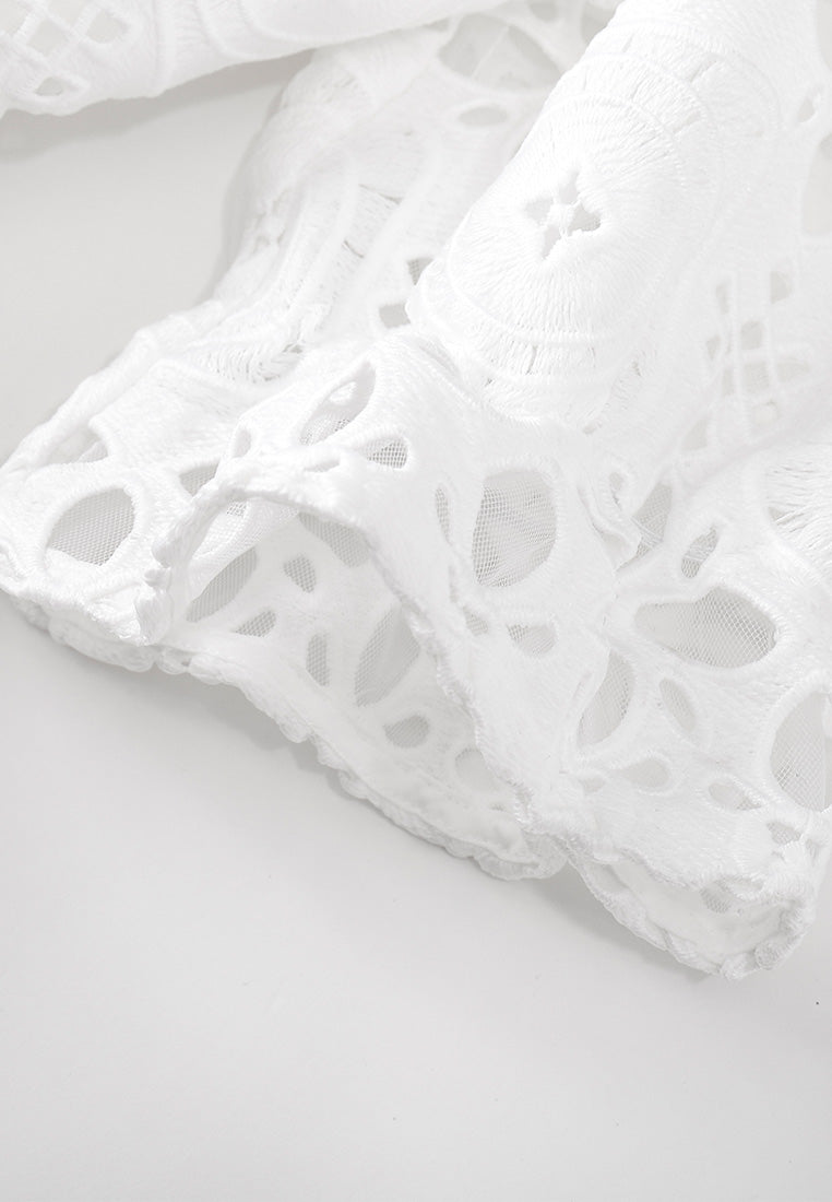 Puff Sleeves White Lace Dress