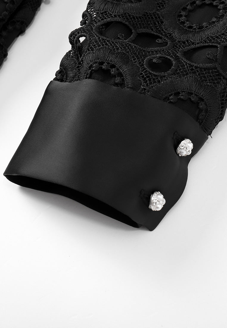 Black Lace Stand Collar Dress