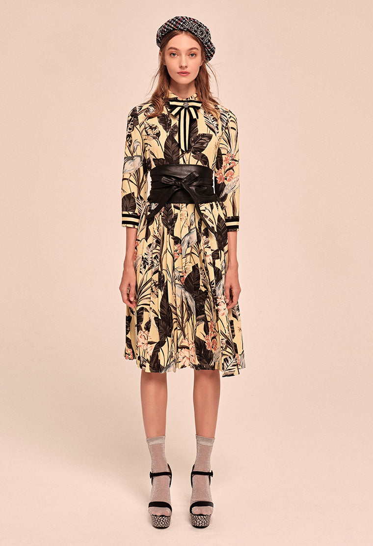 Retro tie collar chiffon dress