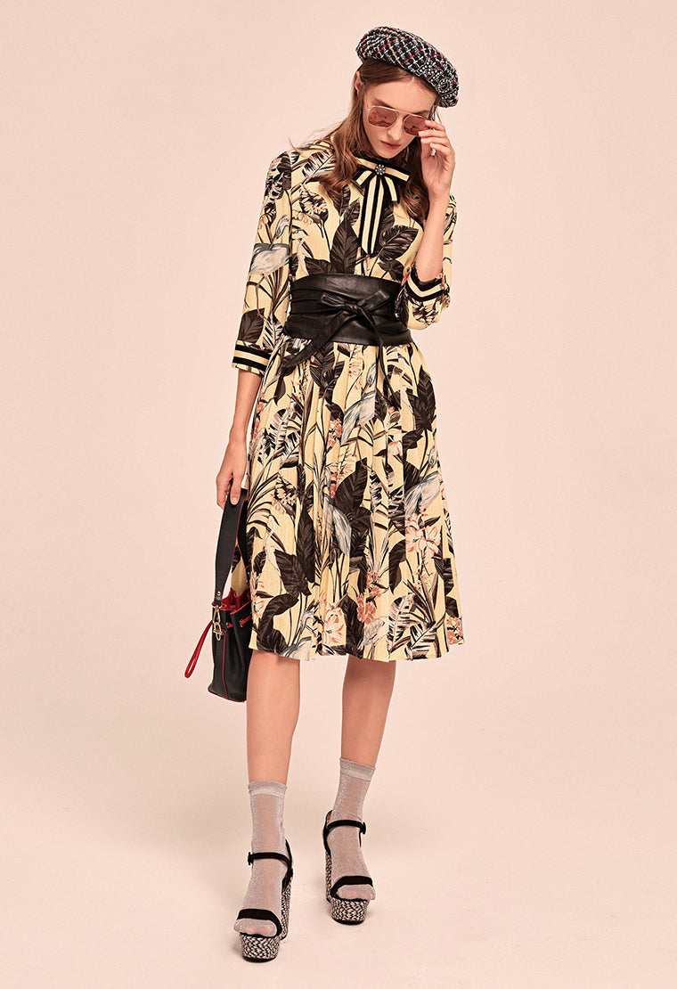 Retro tie collar chiffon dress