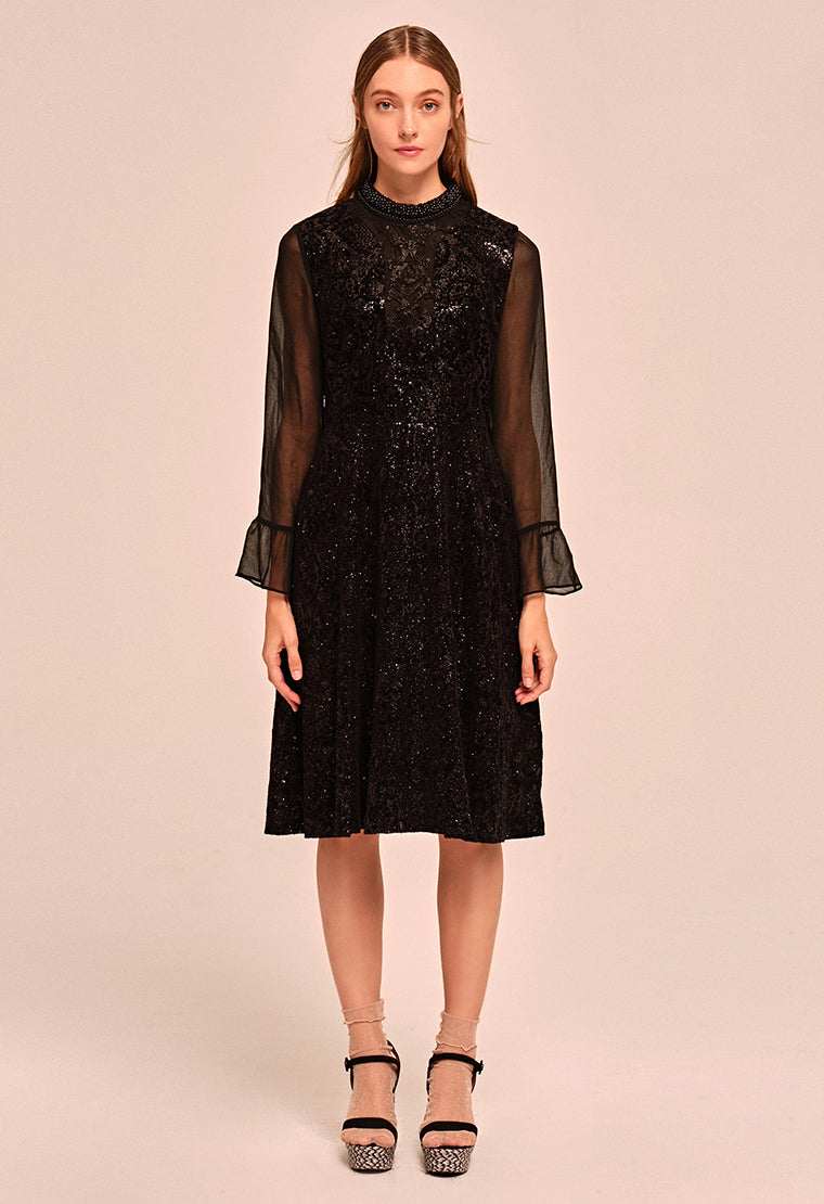 See-through velvet evening dress