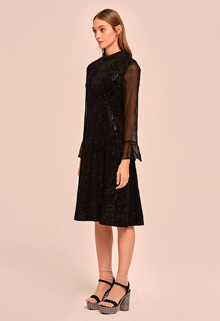 See-through velvet evening dress