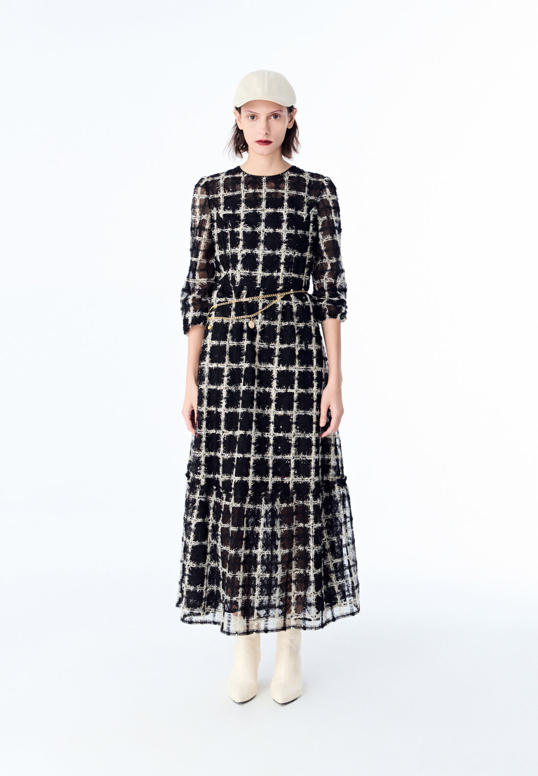 Black Lurex Mesh Maxi Dress