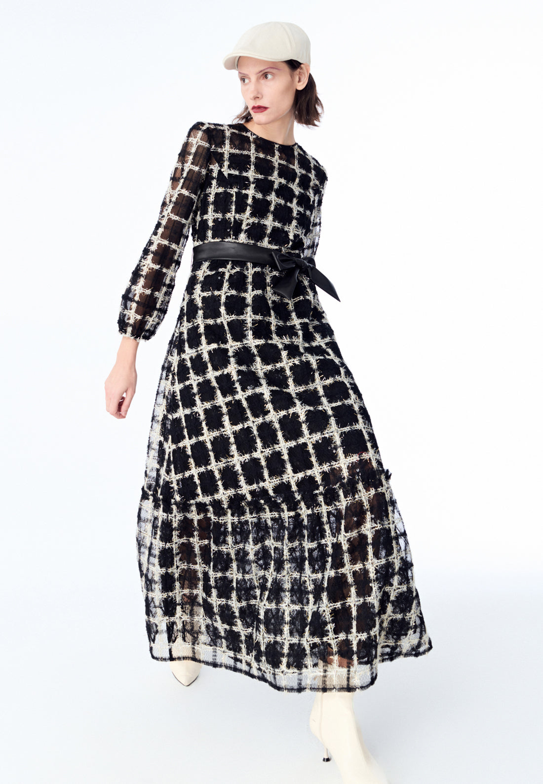 Black Lurex Mesh Maxi Dress