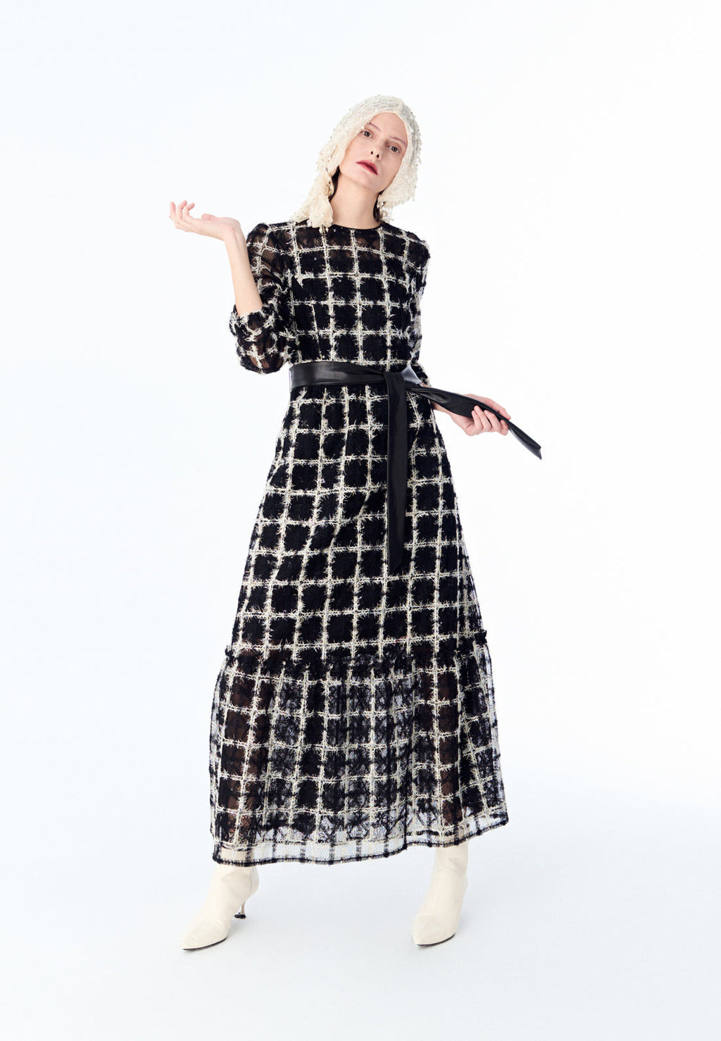 Black Lurex Mesh Maxi Dress