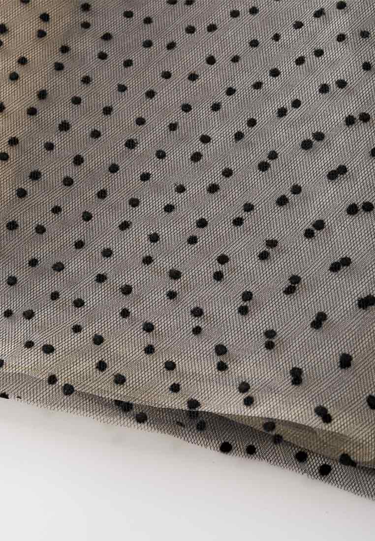 Mesh Ruffle-detailing Stand Collar Dress