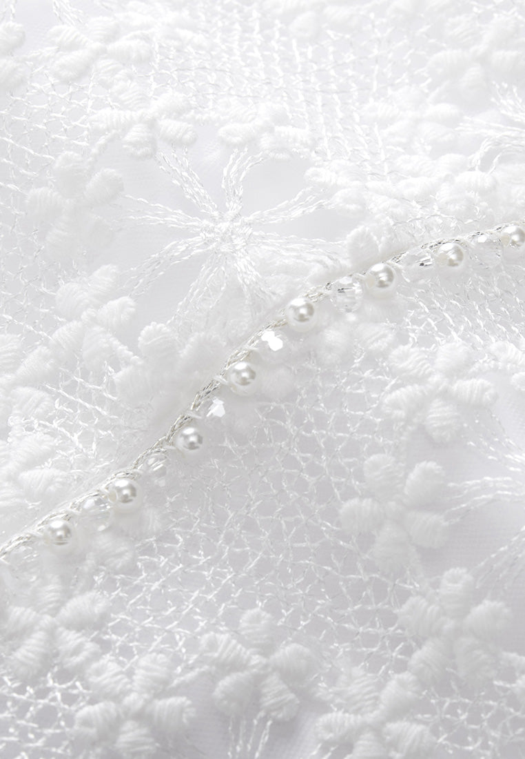 White Square Neck Lace Dress