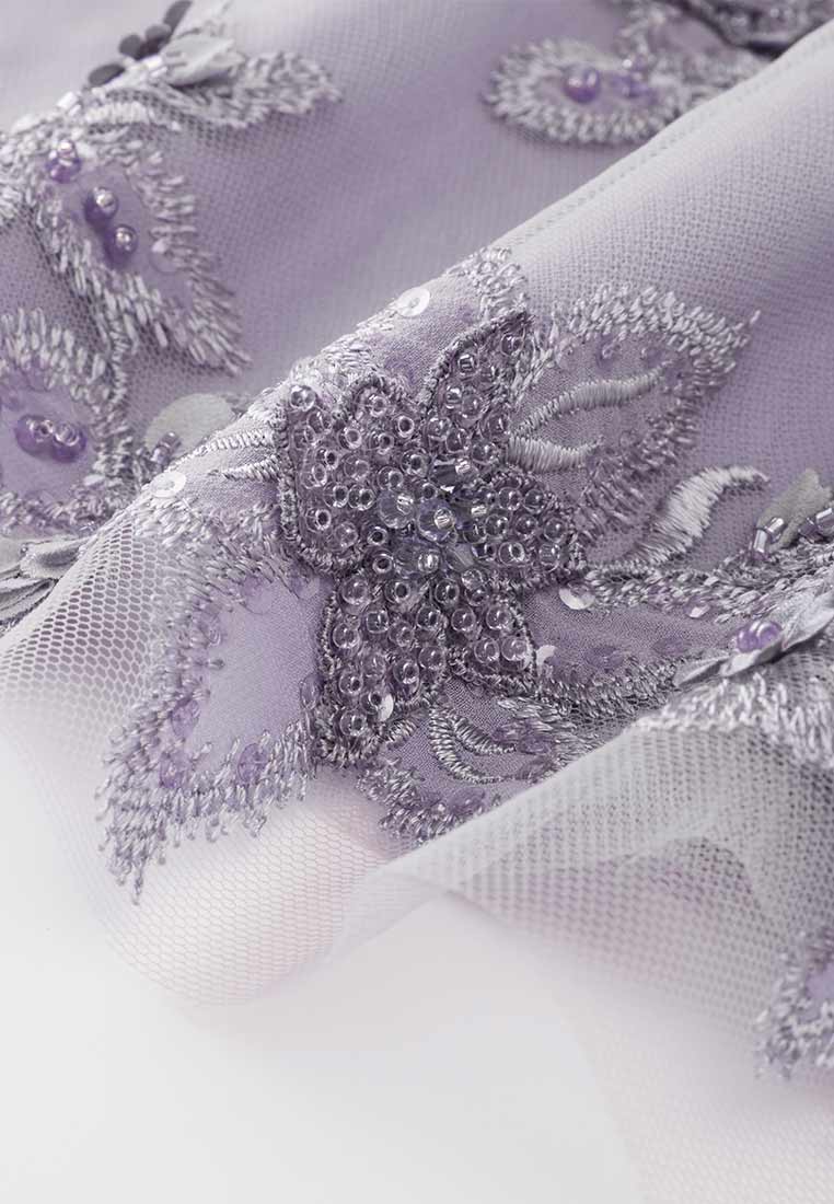 Purple 3D Floral Embellished Dinner Dress
