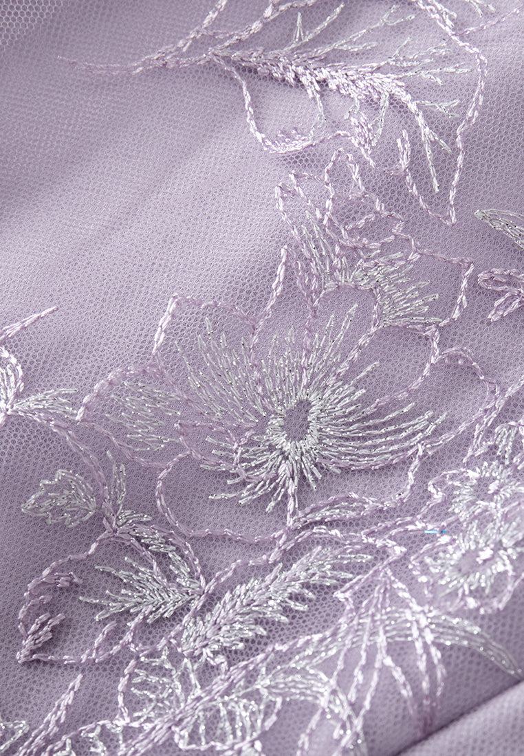 Lilac Ruffle-collar Embroidered Mesh Lace Dress