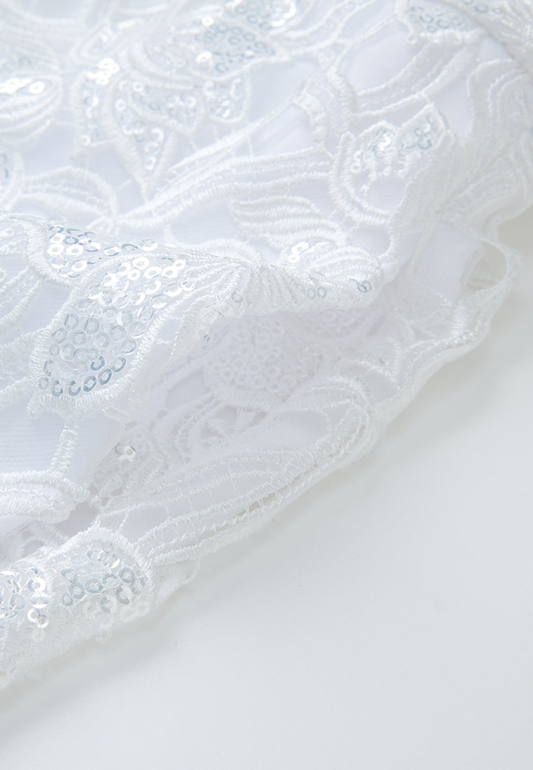 Embellished Pop-up Detail Hollow-carved Lace Dress