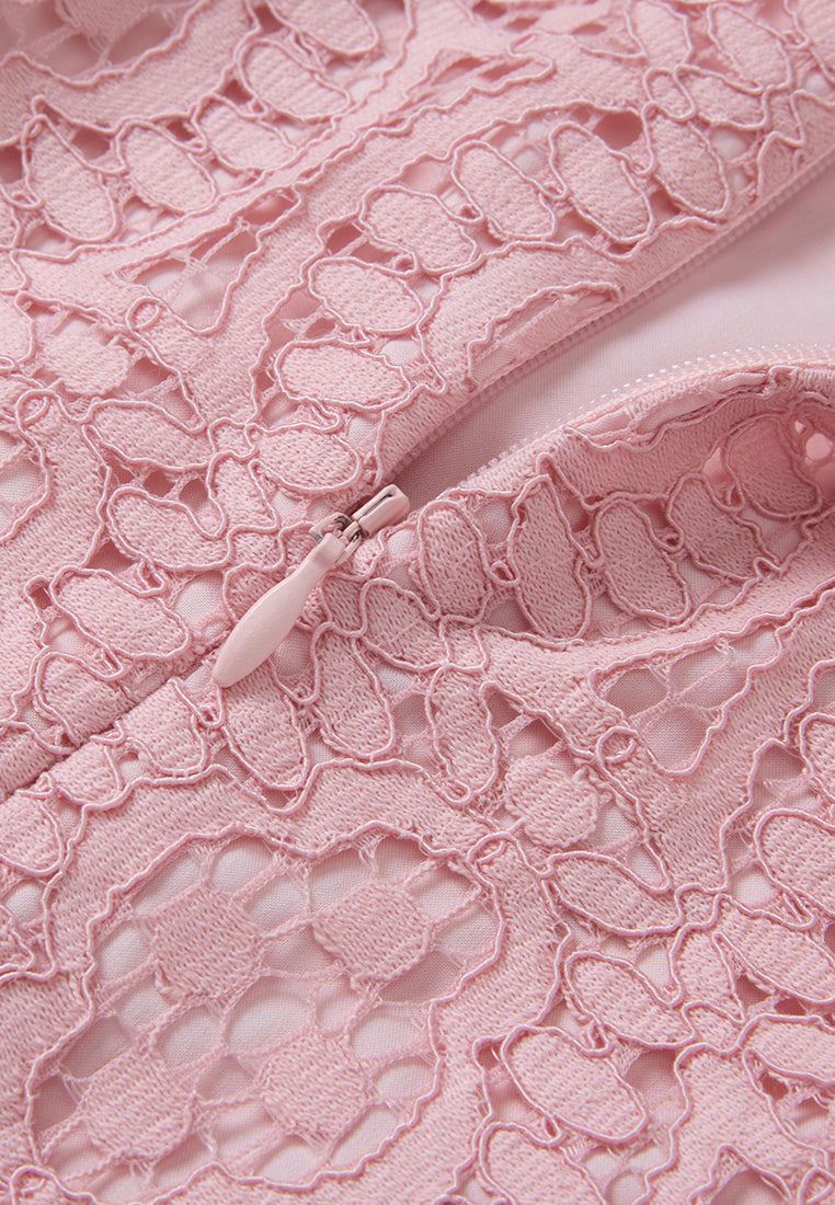 Pop-up Effect Crystal-embellished Hollow-carved Lace Dress